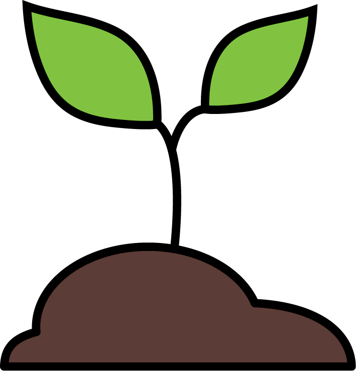 Soil with a green 2 part leaf at the top