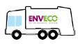 Animated white Enveco domestic's bin wagon side view with logo.